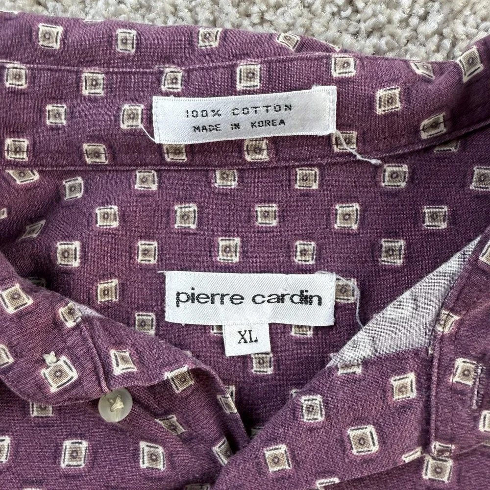 Vintage Pierre Cardin Shirt Men XL Purple Geometric Long Sleeve Button Up Cotton